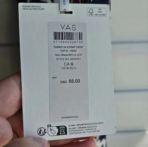 Y.A.S Top Yasmylia Crop Back Tie Spagetti Straps Viscose size L - Picture 5 of 9